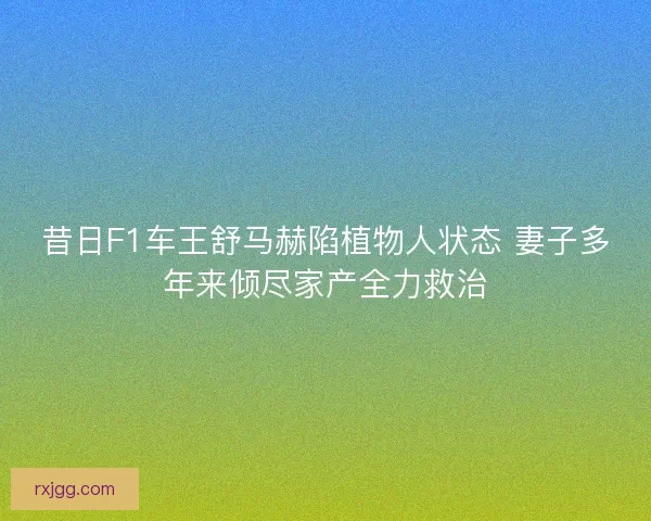昔日F1车王舒马赫陷植物人状态 妻子多年来倾尽家产全力救治